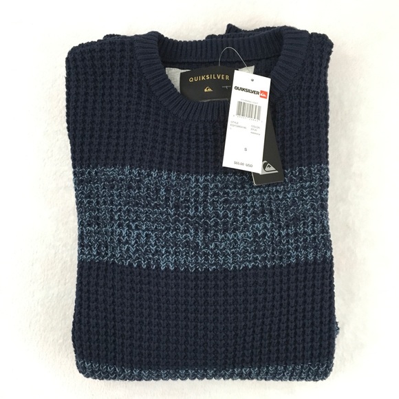 NWT Small Quiksilver Navy Striped Sweater Mens - Picture 2 of 5